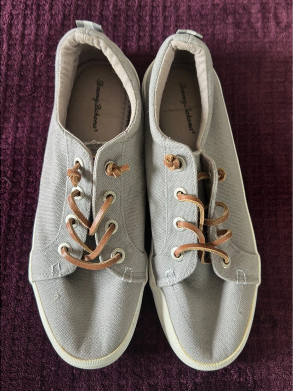 Tommy Bahama Light Gray Canvas Lace-Up Sneakers with Tan Laces